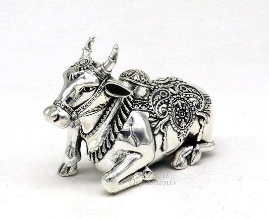 925 Sterling silver Lord Shiva Vahan Nandi Maharaj handmade small article for puja, best gift for lord Shiva, divine Nandi statue su998 - TRIBAL ORNAMENTS