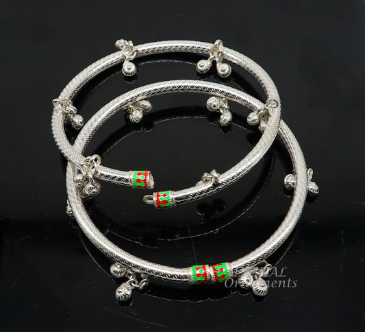 925 Sterling silver Handmade Indian traditional women's charming noisy jingling bells foot kada ankle kada bracelet tribal jewelry nsfk91 - TRIBAL ORNAMENTS