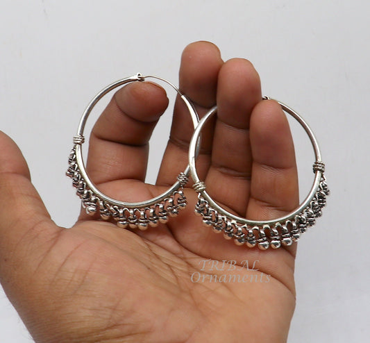 925 sterling silver handmade hoop earring elegant delegate Bali, hanging bells, hook, hoop gifting gorgeous tribal customized jewelry s1117 - TRIBAL ORNAMENTS