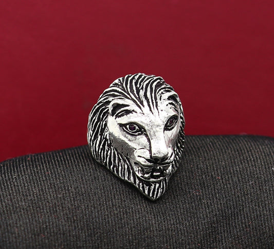 92.5% sterling silver handmade king lion head face high quality unique ring band for gifting, stylish luxury lion ring  sr363 - TRIBAL ORNAMENTS