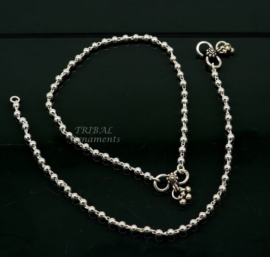 4mm 9"to 12" 925 sterling silver beaded/ball chain anklet bracelet amazing light weight delicate anklets belly dance silver jewelry ank538 - TRIBAL ORNAMENTS