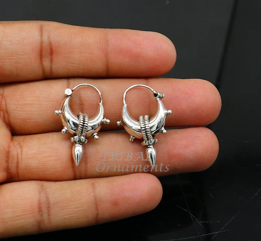 Vintage style 925 sterling silver handmade unique traditional cultural ethnic hoops earring bali for men's/girl's best dancing jewelry s1126 - TRIBAL ORNAMENTS