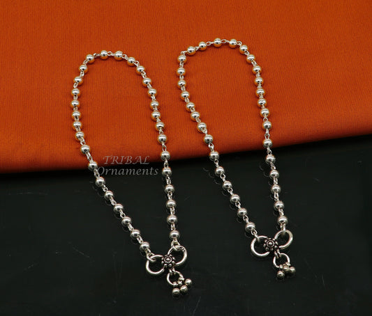 4.5mm 9"to 12" 925 sterling silver beaded/ball chain anklet bracelet amazing light weight delicate anklets belly dance silver jewelry ank537 - TRIBAL ORNAMENTS