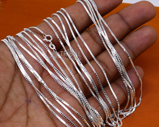 18" 1mm 925 sterling silver handmade unique trendy style box chain necklace excellent gifting jewelry for men's women's chain ch238 - TRIBAL ORNAMENTS