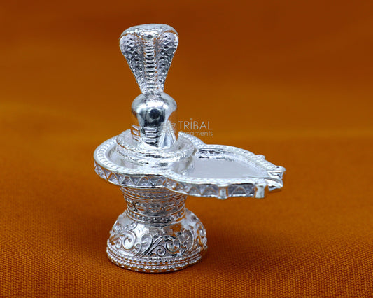 1.5" 925 sterling silver handmade small solid  Divine Lord Shiva lingam stand, silver Shivling puja article for wealth and prosperity art598 - TRIBAL ORNAMENTS