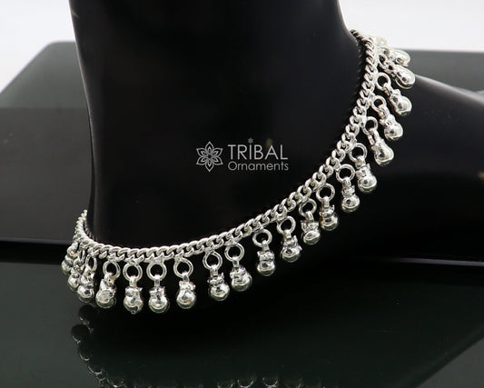 10.5" Long handmade sterling silver amazing hanging drops ankle bracelet, gorgeous charm anklets belly dance ethnic tribal jewelry ank539 - TRIBAL ORNAMENTS