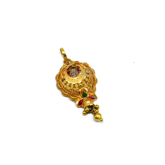 Floral design Traditional cultural filigree work trendy 22kt yellow gold functional pendant, amazing ethnic brides pendant jewelry gp27 - TRIBAL ORNAMENTS