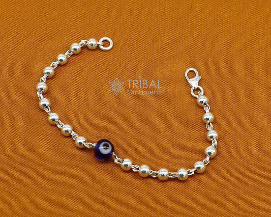 All sizes evil eye with 925 sterling silver beaded bracelet or anklet for girls and kids/your baby, silver Nazariya/nazarbattu bbr502 - TRIBAL ORNAMENTS