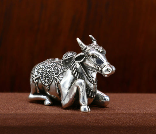 925 Sterling silver Lord Shiva Vahan Nandi Maharaj handmade small article for puja, best gift for lord Shiva, divine Nandi statue Art621 - TRIBAL ORNAMENTS