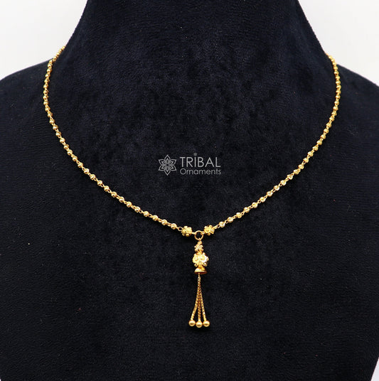 Certified hallmarked 22kt yellow gold beaded chain with solid ball pendant handmade chain girl's gift chain necklace delicate jewelry ch576 - TRIBAL ORNAMENTS