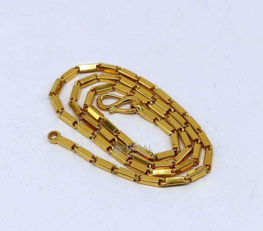 Hallmarked 3mm 22 karat yellow gold gorgeous solid baht chain, gold bar chain, heavy weight chain stylish men's chain jewelry from gbr41 - TRIBAL ORNAMENTS