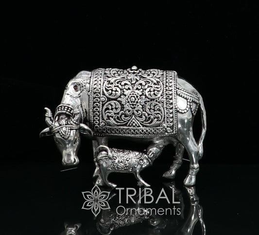 3" x 2" cow 925 sterling silver Kamdhenu cow, deity's cow, wishing cow, silver worshipping article for wealth and prosperity art631 - TRIBAL ORNAMENTS