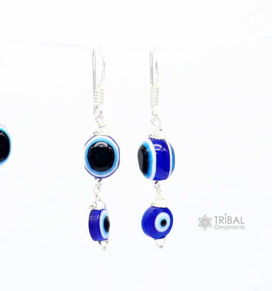 925 Sterling silver evil eye handmade hoops earring amazing customized drop dangle evil eyes jewelry for girl's s1163 - TRIBAL ORNAMENTS