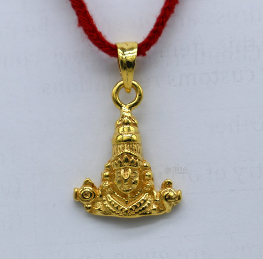 925 sterling silver vintage stylish idol Tirupati balaji amazing design Gold polished over silver  Krishna pendant gifting jewelry nsp599 - TRIBAL ORNAMENTS