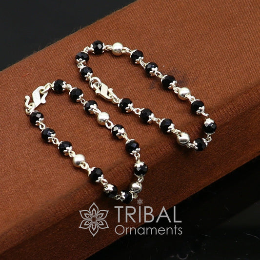 925 sterling silver customized black beads Nazariya bracelet, protect from evil eyes, new born baby bracelet stylish jewelry india bbr503 - TRIBAL ORNAMENTS