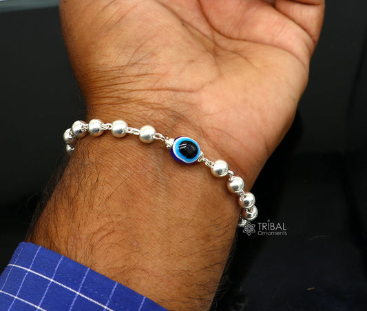 925 sterling silver handmade silver beaded evil eye bracelet, amazing stylish unisex cultural trendy bracelet all sizes jewelry sbr463 - TRIBAL ORNAMENTS