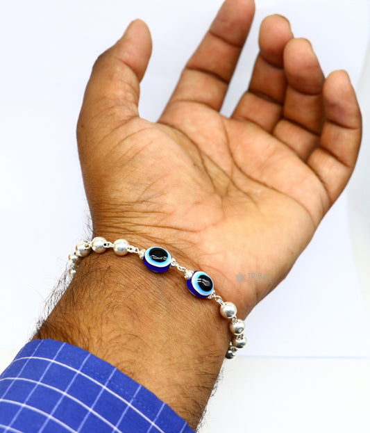 925 sterling silver handmade silver beaded evil eye bracelet, amazing stylish unisex cultural trendy bracelet all sizes jewelry sbr464 - TRIBAL ORNAMENTS