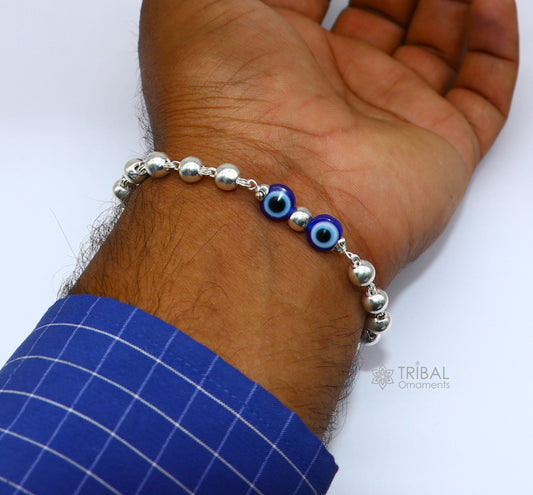 925 sterling silver handmade silver beaded evil eye bracelet, amazing stylish unisex cultural trendy bracelet all sizes jewelry sbr465 - TRIBAL ORNAMENTS