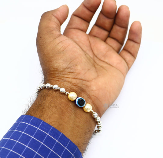 925 sterling silver handmade silver beaded evil eye bracelet, amazing stylish unisex cultural trendy bracelet all sizes jewelry sbr466 - TRIBAL ORNAMENTS