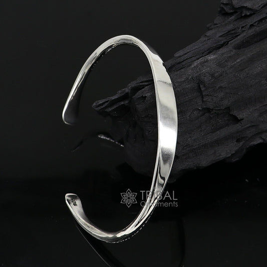 Solid 7 mm 925 sterling silver plain design modern trendy cuff kada bracelet best gifting unisex bangle kada cuff167 - TRIBAL ORNAMENTS