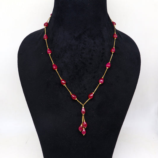 22Kt  yellow gold ruby beaded charm necklace best customized 18carat red ruby necklace brides jewelry setg - TRIBAL ORNAMENTS