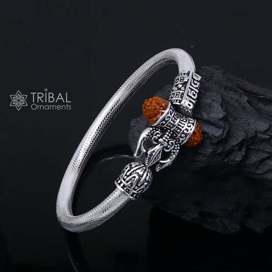 925 Sterling silver Lord Shiva Trident Kada MahaDeva bracelet, Rudraksh bracelet kada , babhubali trishul bangle kada jewelry nsk704 - TRIBAL ORNAMENTS