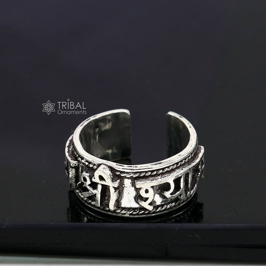 925 sterling silver 12mm wide solid handmade Adjustable idol Krishna mantra "Jai Shri Shyam" ring band, thumb ring oxidized jewelry sr380 - TRIBAL ORNAMENTS