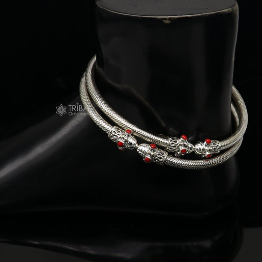 Trendy cultural 925 sterling silver handmade fabulous foot anklet kada/anklet amazing red coral stone tribal ethnic jewelry india nsfk106 - TRIBAL ORNAMENTS