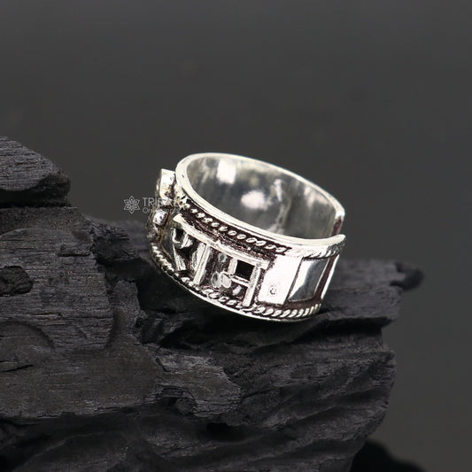 925 sterling silver 11mm wide solid handmade Adjustable idol Rama mantra "Jai Shri Ram" ring band, thumb ring classical jewelry sr381 - TRIBAL ORNAMENTS