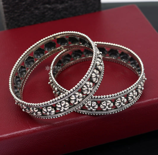 Exclusive 925 sterling silver flower design unique style handmade bangle bracelet , best brides collection wedding jewelry from india nba399 - TRIBAL ORNAMENTS