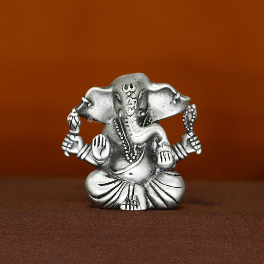 1.4" 925 Sterling silver handmade Hindu God Idol Ganesha statue, puja article figurine, home decor Diwali puja Divine silver article art679 - TRIBAL ORNAMENTS