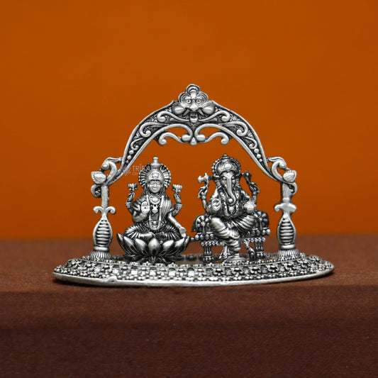 1.2" 925 Sterling silver Lakshmi and Ganesha statue, puja article figurine, Diwali puja brings joy, hope, and wealth to the owners art709 - TRIBAL ORNAMENTS