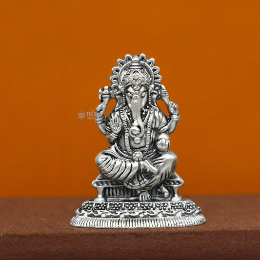 1.5" 925 Sterling silver handmade God Ganesha statue puja article figurine, Diwali puja Divine silver article of prosperity& wealth art710 - TRIBAL ORNAMENTS