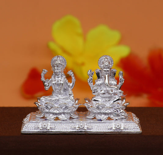 1.2" 925 Sterling silver Lakshmi and Ganesha statue, puja article figurine, Diwali puja brings joy, hope, and wealth to the owners art726 - TRIBAL ORNAMENTS