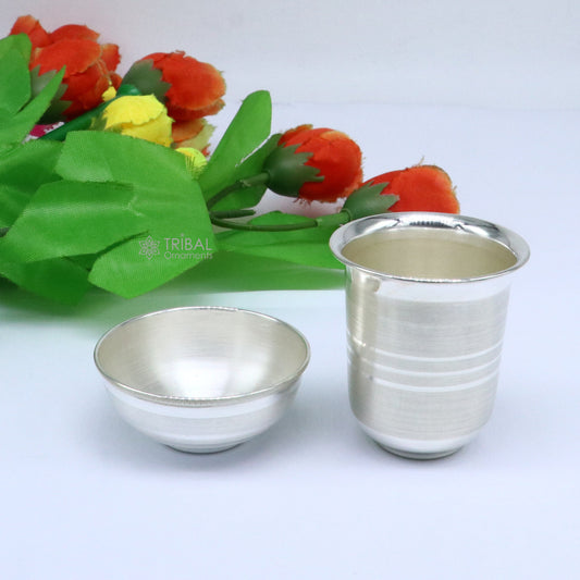 999 fine silver water milk glass and bowl, silver tumbler silver, silver utensils, silver baby set serving food DIWALI Puja utensils sv281 - TRIBAL ORNAMENTS