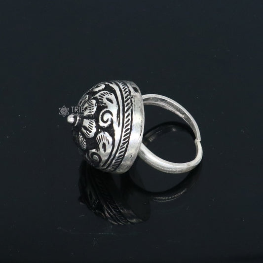 Traditional cultural design 925 sterling silver floral adjustable ring, best tribal ethnic jewelry for belly dance navratri jewelry sr383 - TRIBAL ORNAMENTS