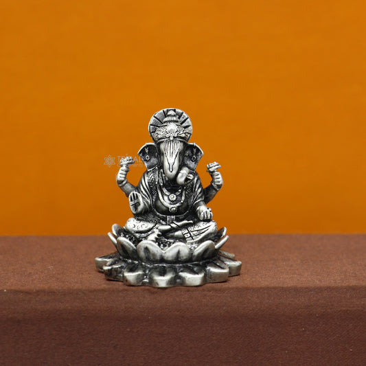 1.5" 925 Sterling silver lord Ganesha Kamlasan statue puja article figurine, Diwali puja Divine silver article of prosperity& wealth art714 - TRIBAL ORNAMENTS