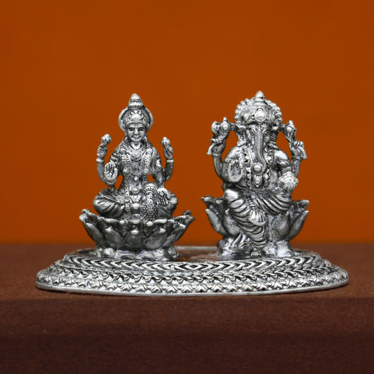 1.2" 925 Sterling silver Lakshmi and Ganesha statue, puja article figurine, Diwali puja brings joy, hope, and wealth to the owners art718 - TRIBAL ORNAMENTS