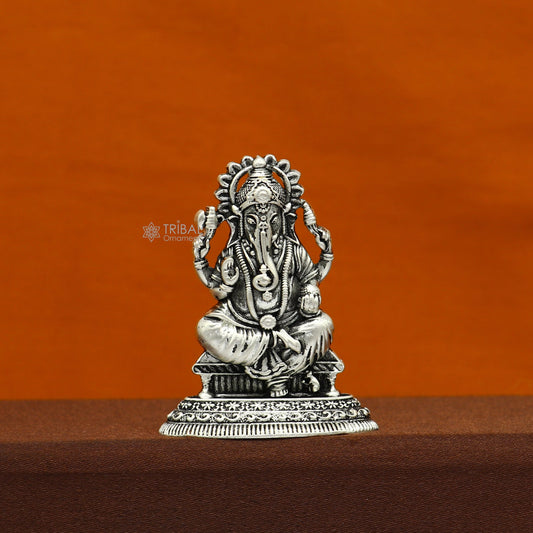 925 Sterling silver Divine lord idol Ganesha statue art, best puja figurine for home temple for wealth and prosperity art729 - TRIBAL ORNAMENTS