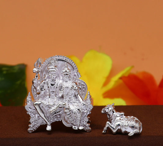 925 Sterling silver idols Lord Shiva and goddess Parwati maa and nandi divine statue figurine, puja articles best gift silver article art724 - TRIBAL ORNAMENTS