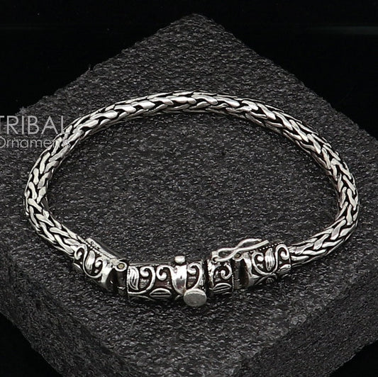 8" inches 925 sterling silver handmade stylish oxidized wheat chain bracelet customized design gorgeous personalized gifting jewelry sbr704 - TRIBAL ORNAMENTS