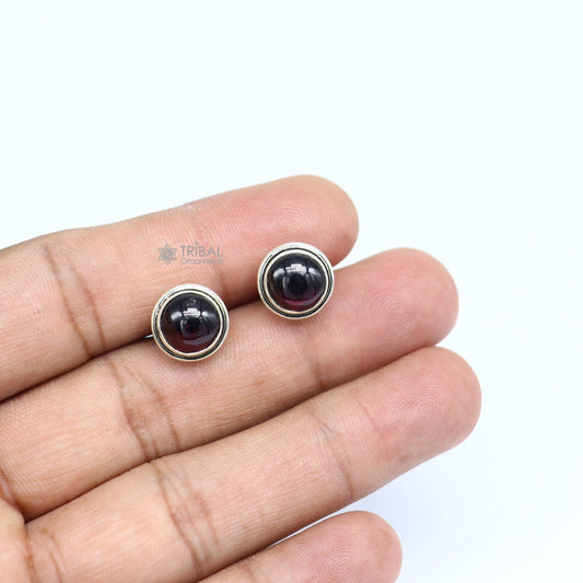 11MM round 925 sterling silver fabulous garnet stone stud earrings, best unisex jewelry fancy earrings daily use jewelry collection s1221 - TRIBAL ORNAMENTS