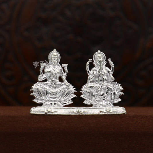 925 Sterling silver Lakshmi and Ganesha statue, puja article figurine, Diwali puja brings joy, hope, and wealth to the owners art748 - TRIBAL ORNAMENTS