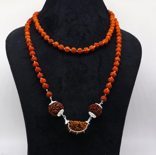 1 6 and 7 Mukhi Rudraksha Sampoorn Kavacham covered in 925 sterling silver, best meditation chain divine rudraksha necklace RD106 - TRIBAL ORNAMENTS