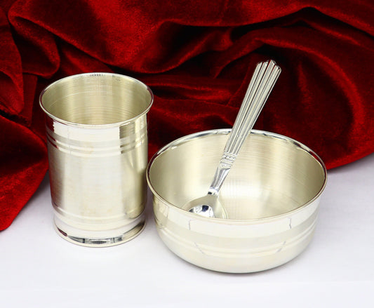 999 fine silver water milk glass and bowl, silver tumbler silver spoon, silver utensils,best kids gift for rice ceremony /Annaprashana sv197 - TRIBAL ORNAMENTS