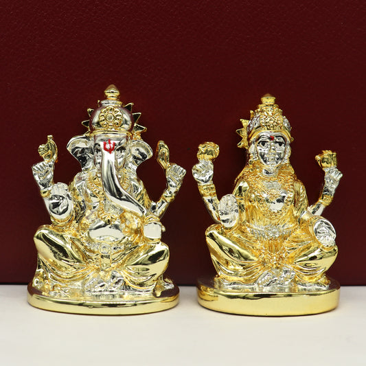 Goddess Laxmi or lord Ganesha Outside Gold or Silver Covering Inside Wax and Marble Silver Idol W7 - TRIBAL ORNAMENTS