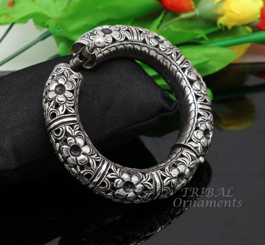 925 sterling silver handmade fabulous flower work vintage design bangle bracelet, excellent traditional style wedding jewelry nba156 - TRIBAL ORNAMENTS