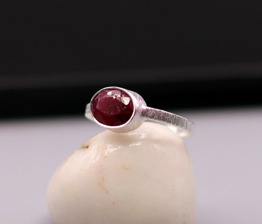 HAND CRAFTED DESIGN SIMULATED RUBY STONE 925 SILVER RING BAND GIFTING sr150 - TRIBAL ORNAMENTS